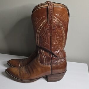 Lucchese Chestnut Brown Leather Western Cowboy Boots
